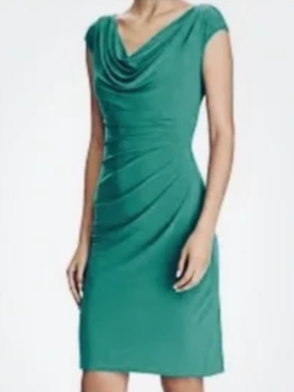 Ralph Lauren Teal Cowl-Neck Midi Sheath Dress